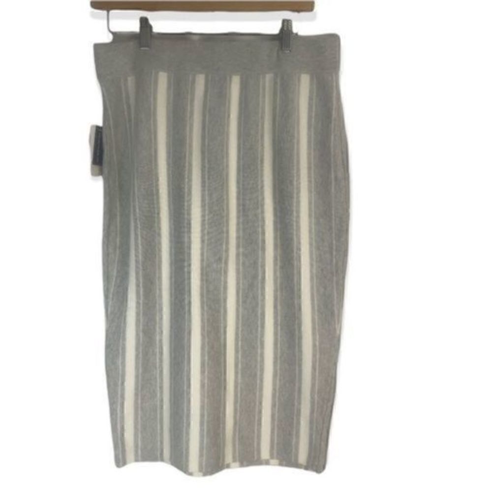 BP Nordstrom Stripe Sweater Skirt Grey Pearl Medium NWT - Picture 4 of 9